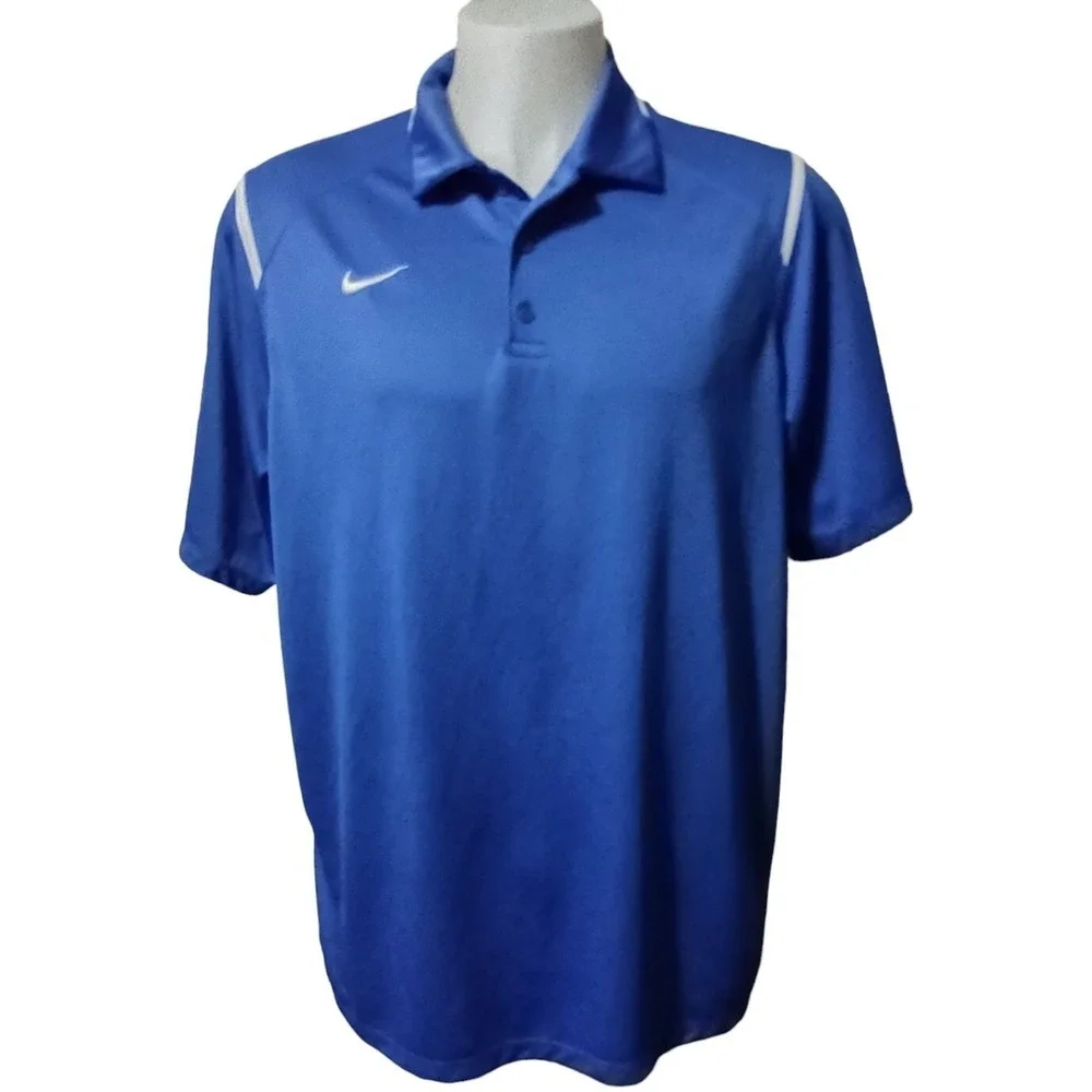 Nike Polo Shirt Mens Blue Norm Core Athleisure Logo Short Sleeve Top Relaxed Fit